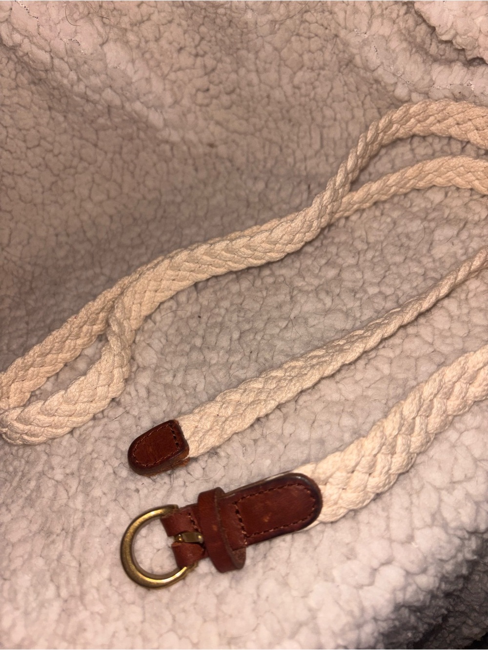 J.Crew Braided Rope Belt Cream Brown Leather Brass D-Ring Boho 42” - Picture 3 of 3